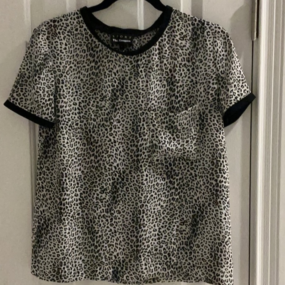 The Kooples Black and White Leopard Print Short Sleeve Tee